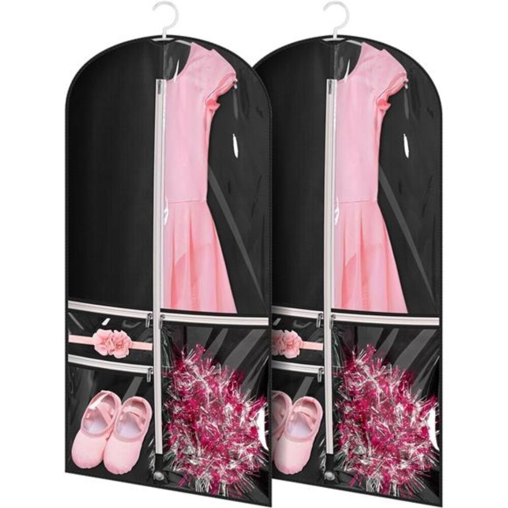 Dance Garment Bag Set of 2 Costume Dress Storage Travel Bags with Clear Pockets